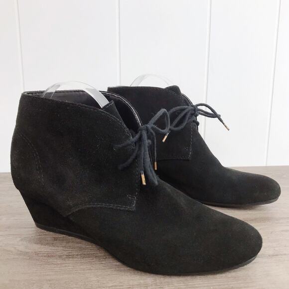 NINE WEST 00s Y2K Vintage Black Suede Wedge Ankle Booties - Picture 12 of 15